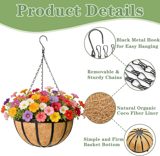 Black Flat Iron Metal Hanging Planter Basket - Image 4