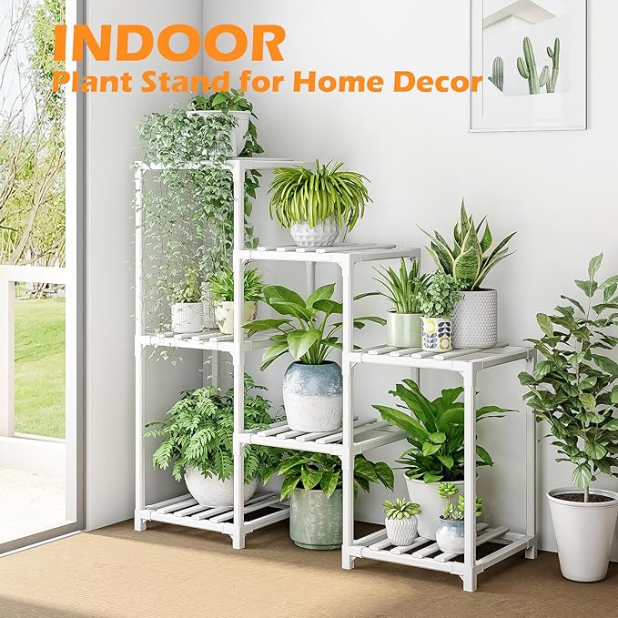 Bamworld Indoor Plant Stand Outdoor White Shelf Bamboo Plant Table - Image 3