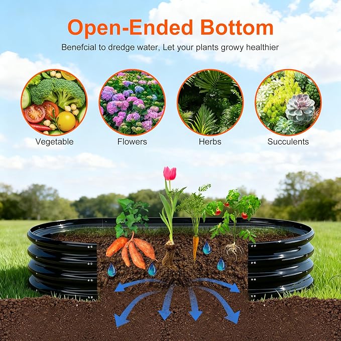 Raised Garden Bed Outdoor 2 Sets Oval Large Coating Metal Planter Box - Image 4