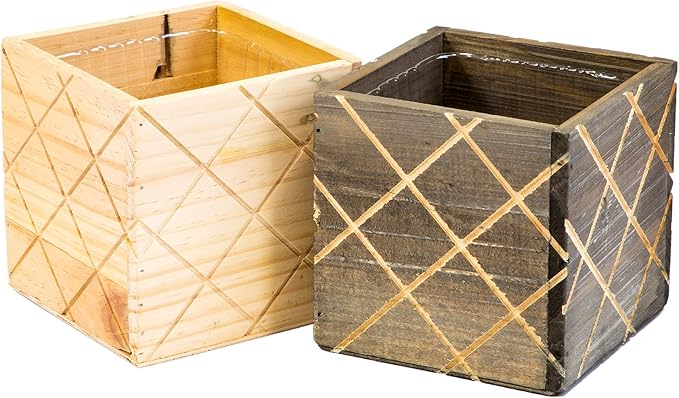 Wood Planter Box with Diamond Cross Hatch Style, 5 Inch Square, Rose Wood - Image 3