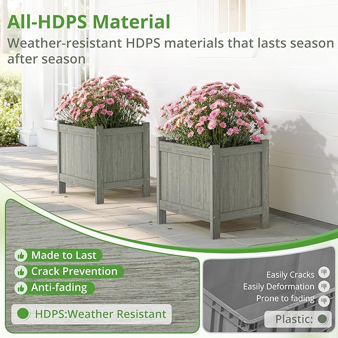 LUE BONA Outdoor Plant Pots, 13.7" x 12.5" x 14.5" HDPS Flower Pots - Image 4