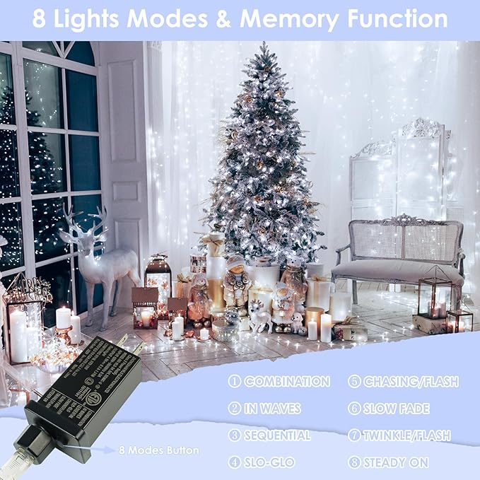 66Ft 200LED Fairy Lights Plug in, Waterproof String Lights Outdoor & Indoor 8 - Image 3