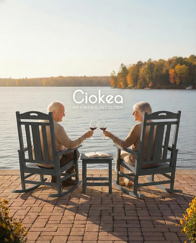Ciokea Oversized Outdoor Rocking Chairs Set of 3, 380lbs Heavy-Duty Large Patio - Image 4