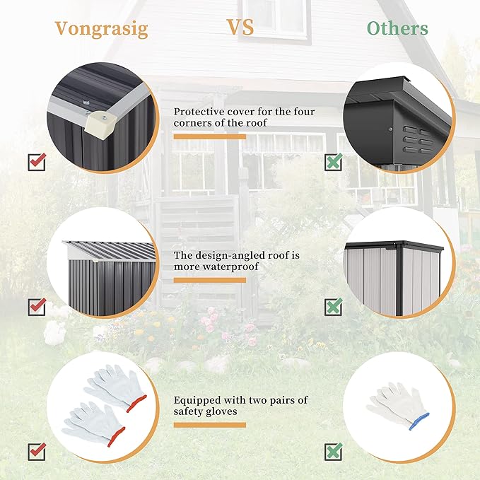 Vongrasig Outdoor Storage Shed, 6 x 4 FT Outside Metal Garden Shed - Image 5