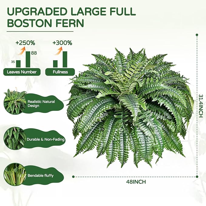 2 Pack Large 88 Leaves Artificial Ferns - Image 2