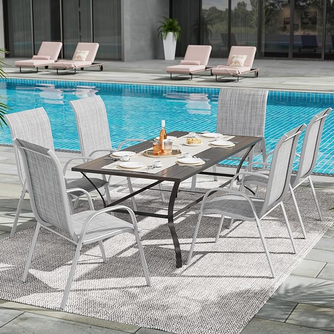 UDPATIO Patio Chairs Set of 6, Stackable Silver Outdoor Dining Chairs - Image 2