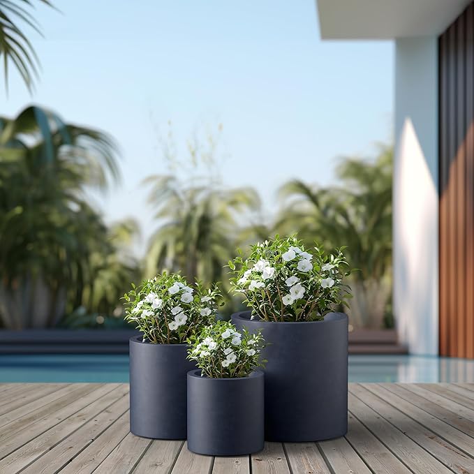 Kante 9.8", 15.7" Dia Round Concrete Planter Set of 3, Modern Style Large - Image 5