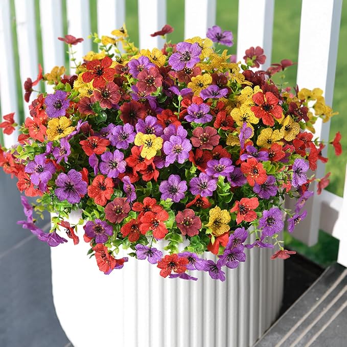 Artificial Flowers Faux Plants Outdoor Fake Flowers Spring Decor, 12 Bundles by ZFProcessArtificialFlowers
