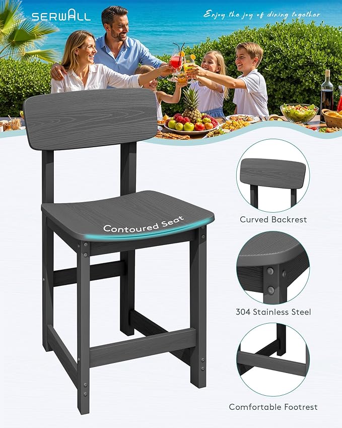 SERWALL 3-Piece Outdoor Counter Height Bar Set, HDPE Patio Bar Table - Image 4