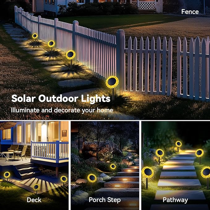 Outdoor Solar Lights, 6 Pack Led Solar Sunflower Lights, Stake/Wall 2-in-1 - Image 3