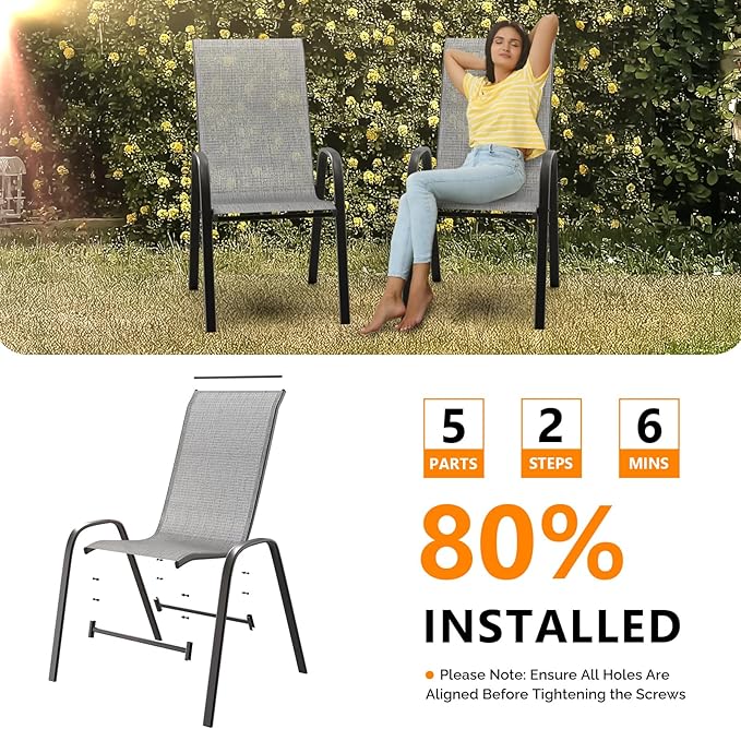 VINGLI Patio Chairs Set of 6 – Stackable Outdoor Dining Chairs - Image 5