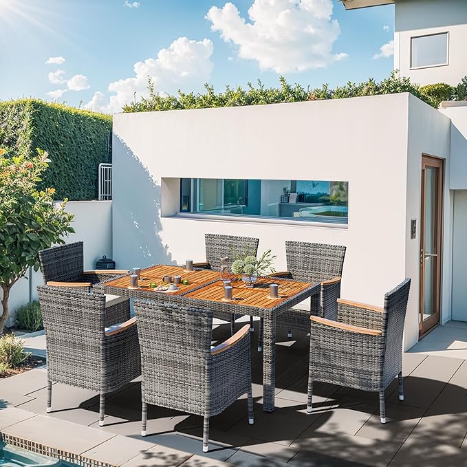 Shintenchi 7 Piece Patio Dining Set, Wicker Patio Conversation Set - Image 2