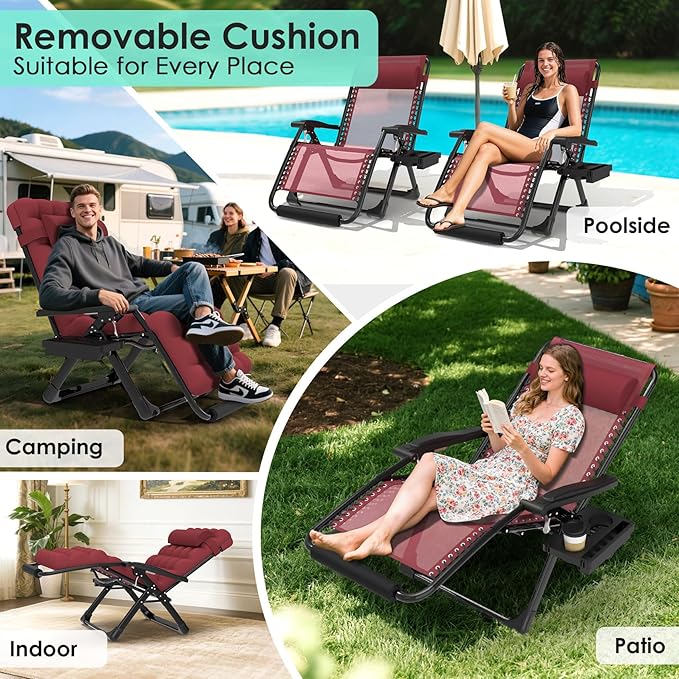 Suteck Oversized Zero Gravity Chair, 33In XXL Lounge Chair w/Removable - Image 3