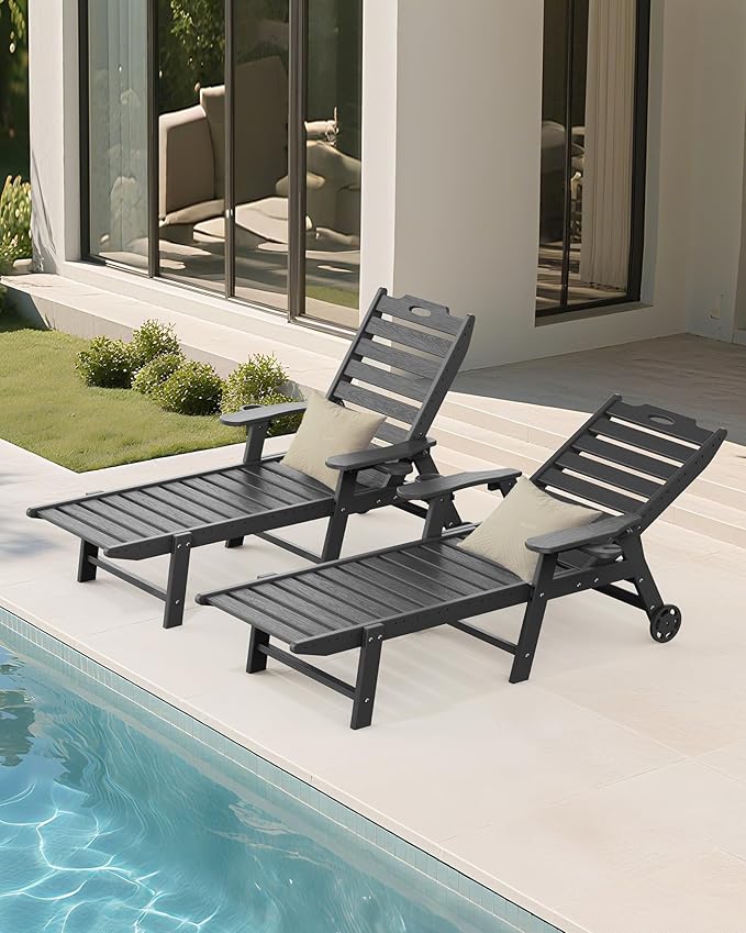 Carauci Lounge Chair Outdoor Set of 4, HDPE Chaise Lounge - Image 9