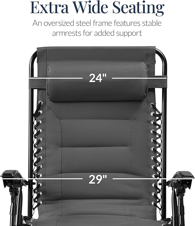 Best Choice Products Oversized Padded Zero Gravity Chair, Folding Outdoor Patio - Image 3