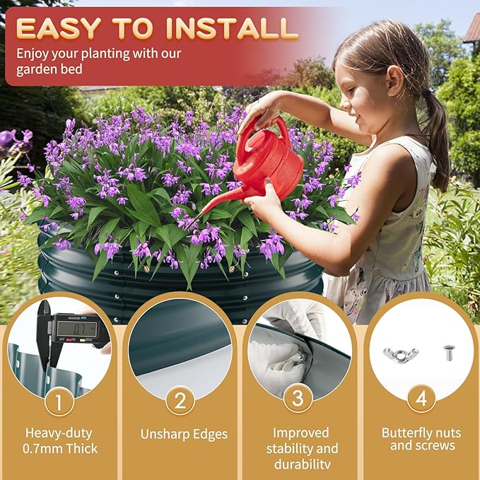 Durable Round Steel Raised Garden Bed Painted - Image 4