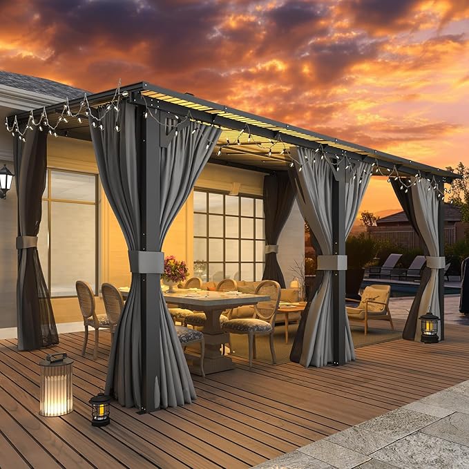 AECOJOY 14' x 10' Gazebo for Patio, Hard Top Lean to Gazebo Pergola - Image 2