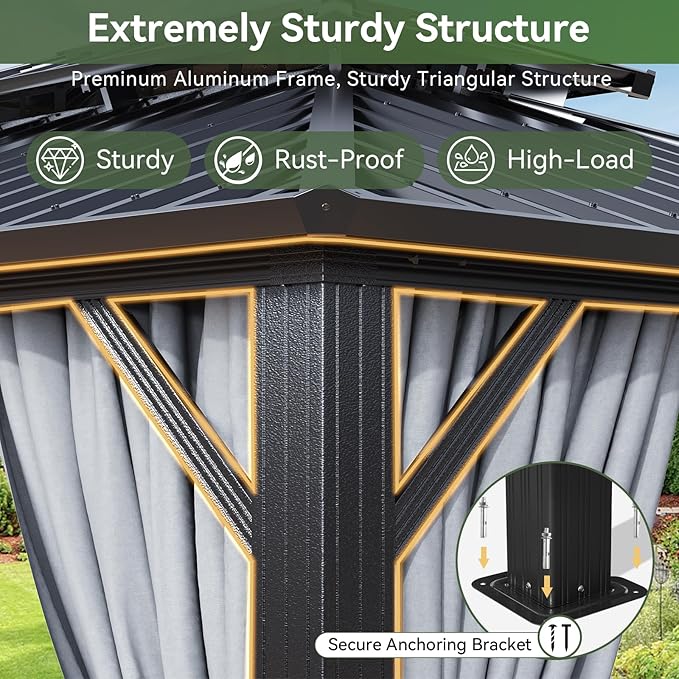 Aoxun Hardtop Gazebo 10x12, Aluminum Frame Canopy - Image 5