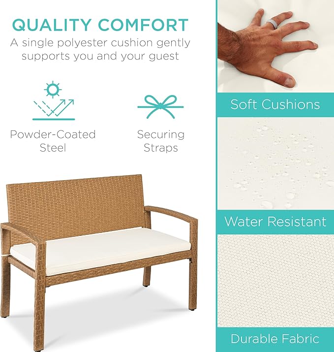 Best Choice Products Outdoor Bench 2-Person Wicker Garden Patio Benches Seating - Image 3