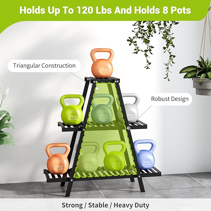 BMOSU Plant Stand Bamboo for Indoor Outdoor Tiered Plant Shelf 8 Potted Flower - Image 4