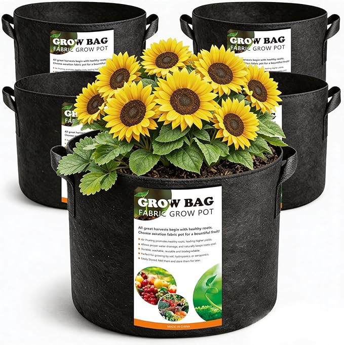 5 Pack 10 Gallon Thickened Grow Bags, Aeration Nonwoven Fabric Planting Bags by Unknown