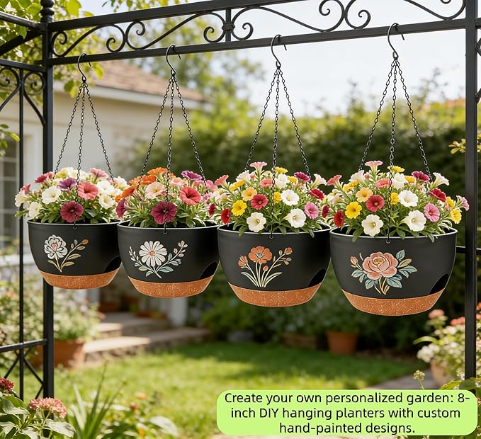Set of 4-8 Inch Self Watering Hanging Planters - Image 4