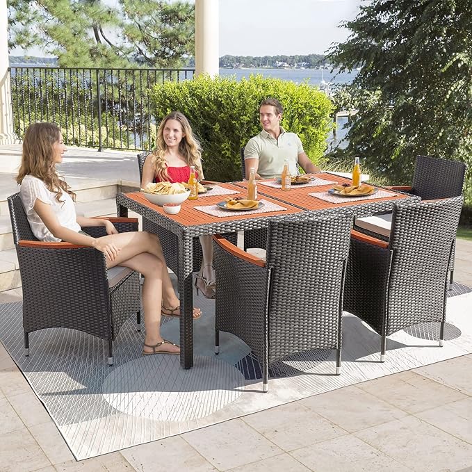 Flamaker 7 Piece Patio Dining Set Outdoor Acacia Wood Table and Chairs - Image 8
