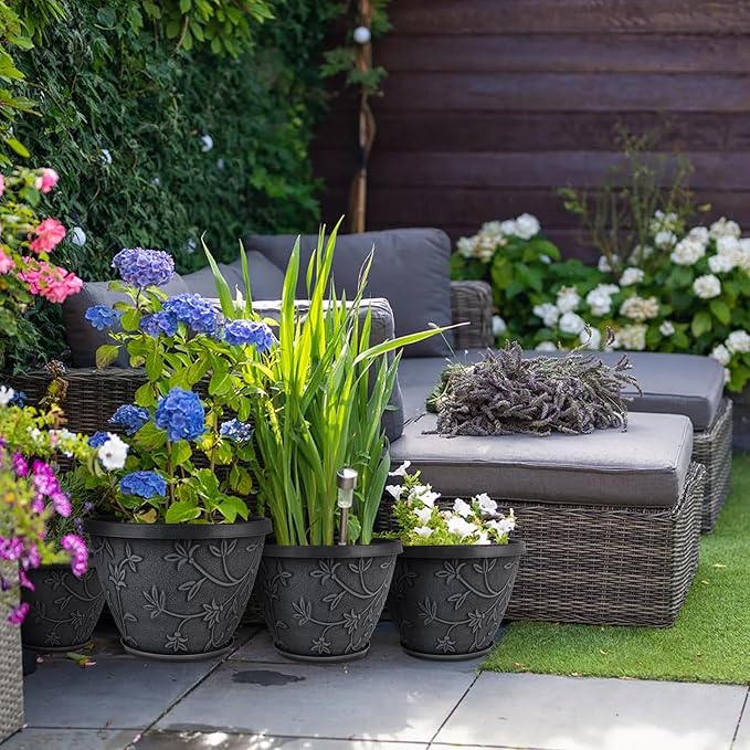 4 Pack 8 Inch Flower Pots for Outdoor Indoor, Plastic Plant Pots - Image 8