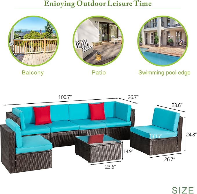 Vongrasig 7 Pieces Patio Furniture Sets, Outdoor All-Weather Wicker Patio - Image 3