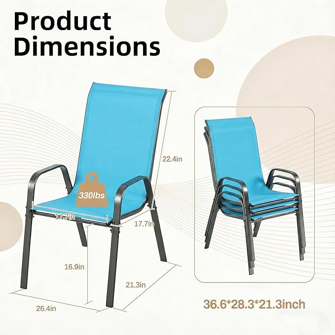 MAMIZO Patio Dining Chairs, Stackable All Weather Teslin Chair, Heavy Duty - Image 2