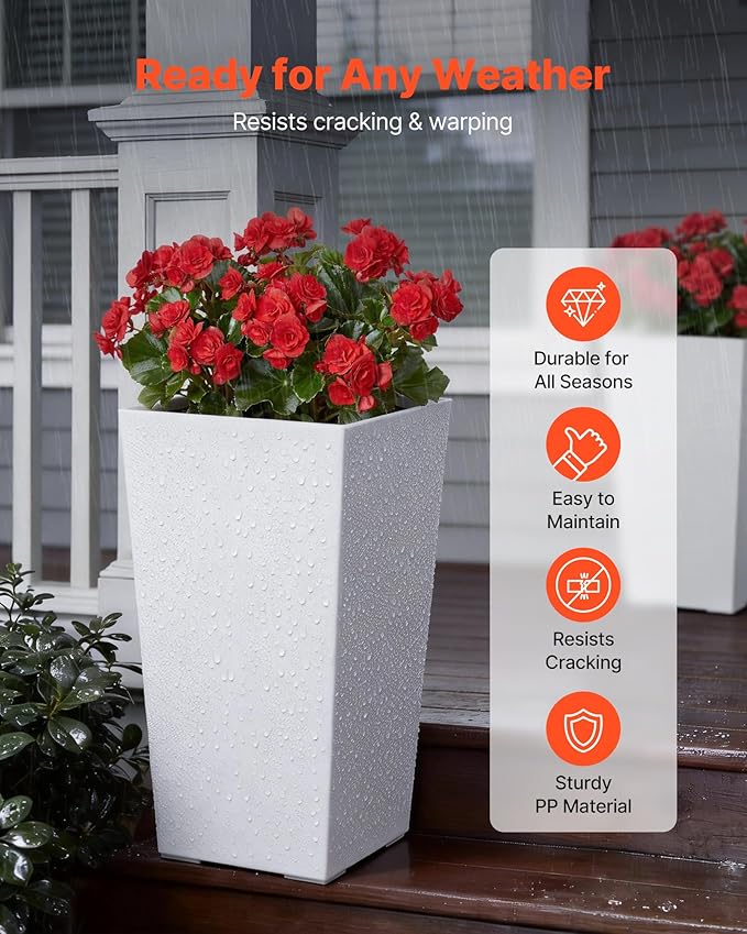 VEVOR Set of 2 Tall Planters for Outdoor Plants 22 inch, Modern Planters for - Image 2