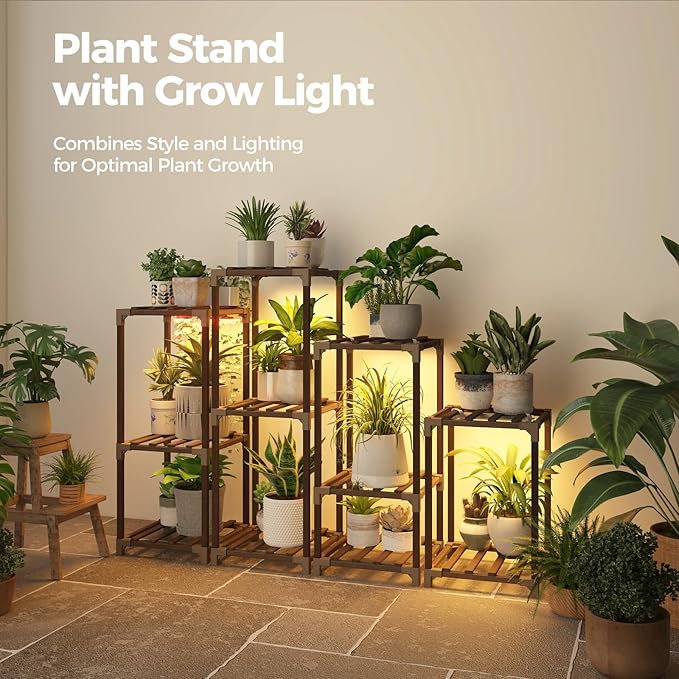 Bamworld Plant Stands with Grow Light Indoor 4 Sets Plant Shelves Outdoor - Image 3