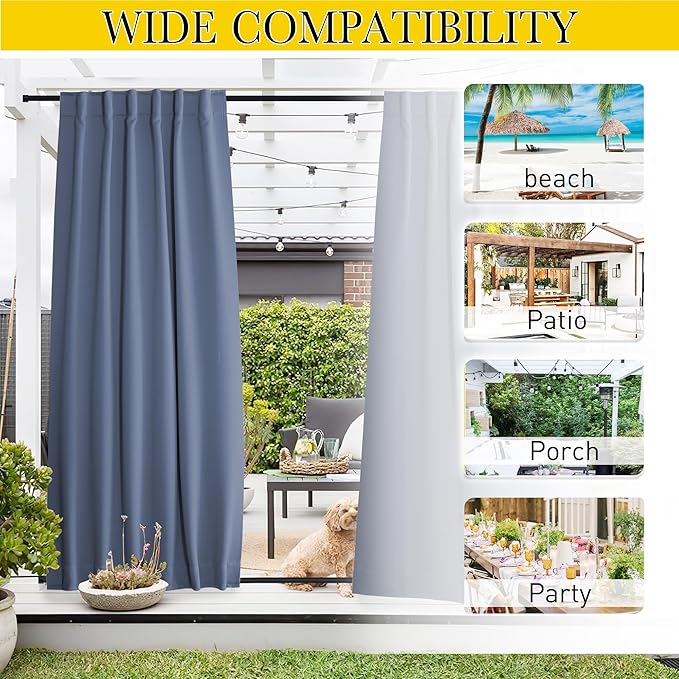 NICETOWN 2 Panels Outdoor Curtains Waterproof Pocket & Back Tab on Top & Bottom - Image 7