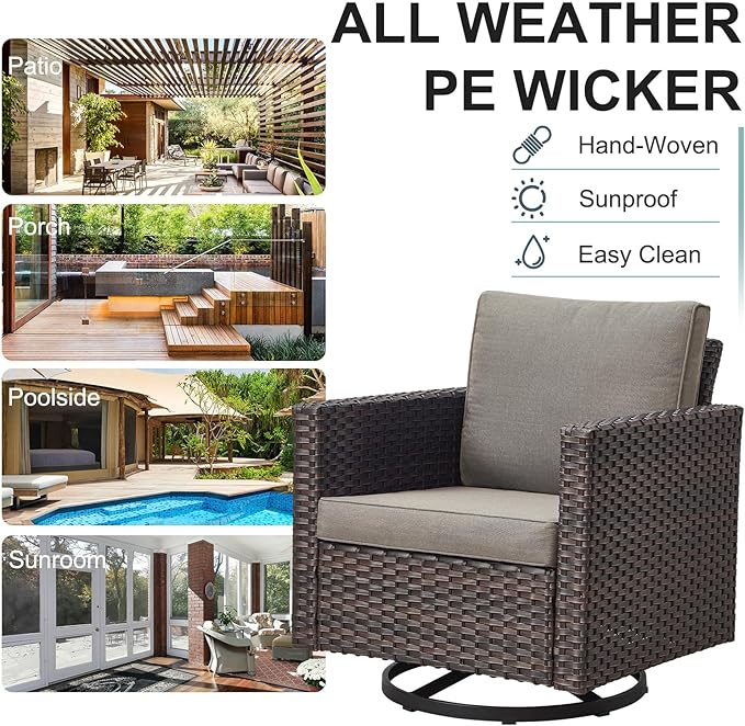 Belord Outdoor Bistro Set 3 Piece Wicker Swivel Rocker Patio Chairs, Oversize - Image 7