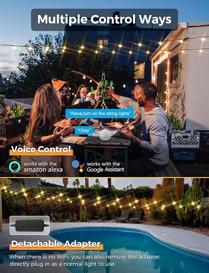 XMCOSY+ Outdoor String Lights, Smart Patio Lights 100Ft Dimmable Outdoor Lights - Image 3
