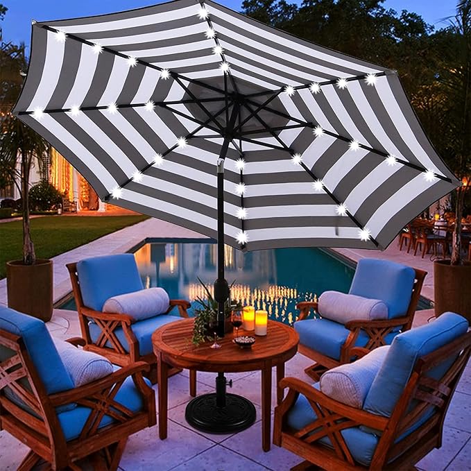 Blissun 9 ft Solar Umbrella 32 LED Lighted Patio Umbrella Table Market Umbrella - Image 7