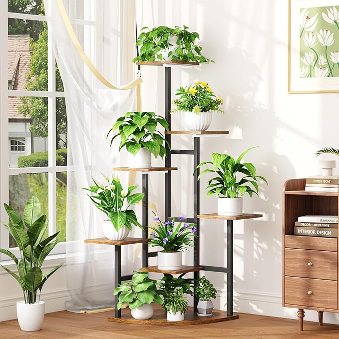 Corner Plant Stand Indoor with Grow Lights, 7 Tiered Plant Shelf Indoor - Image 4