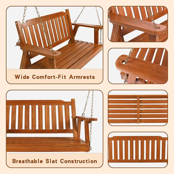 Wooden Porch Swing 2-Seater, Bench Swing - Image 4