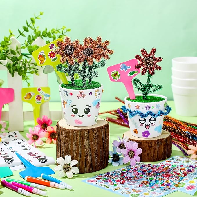Funnymoom 36 Pcs Garden Plastic Paintable Flower Pot Craft Kit DIY Painting - Image 2