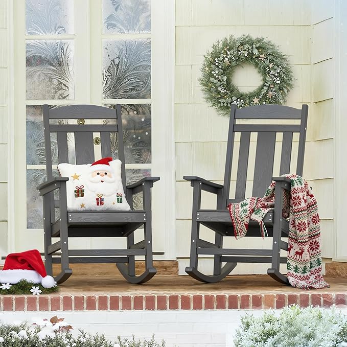 LUE BONA Outdoor Rocking Chairs Set of 2, Weather Resistant HDPS Poly Rocker by LUEBONA