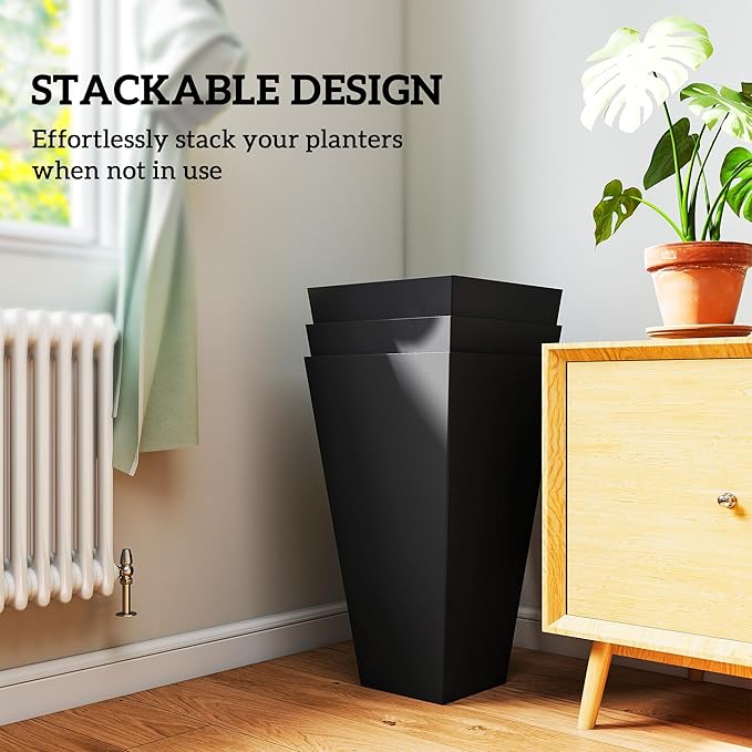 Outsunny Tall Planters for Outdoor Plants Set of 3, 28 in Taper Planters - Image 7