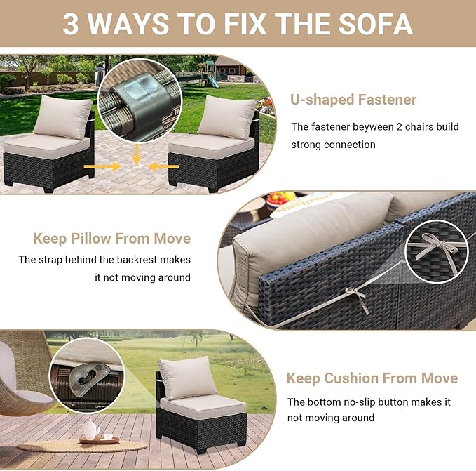Jing's Villa 8-Piece Patio Furniture Set, All-Weather Outdoor Wicker Sectional - Image 6