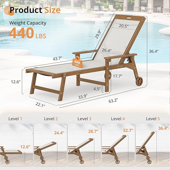 LUE BONA Chaise Lounge Chair Outdoor Set of 2, HDPS and HDPE Wicker Chaise - Image 3