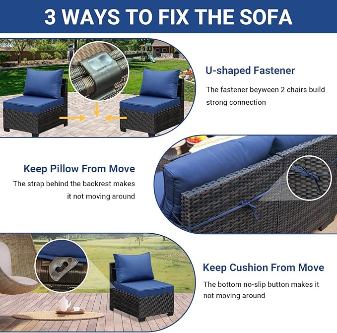 Jing's Villa 2 Piece Patio Wicker Armless Sofa, All-Weather Outdoor Sectional - Image 5
