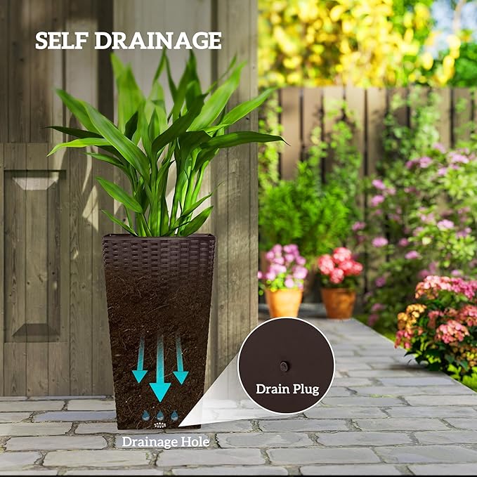 Outsunny Tall Planters for Outdoor Plants Set of 3, 24 in Taper Planters - Image 5