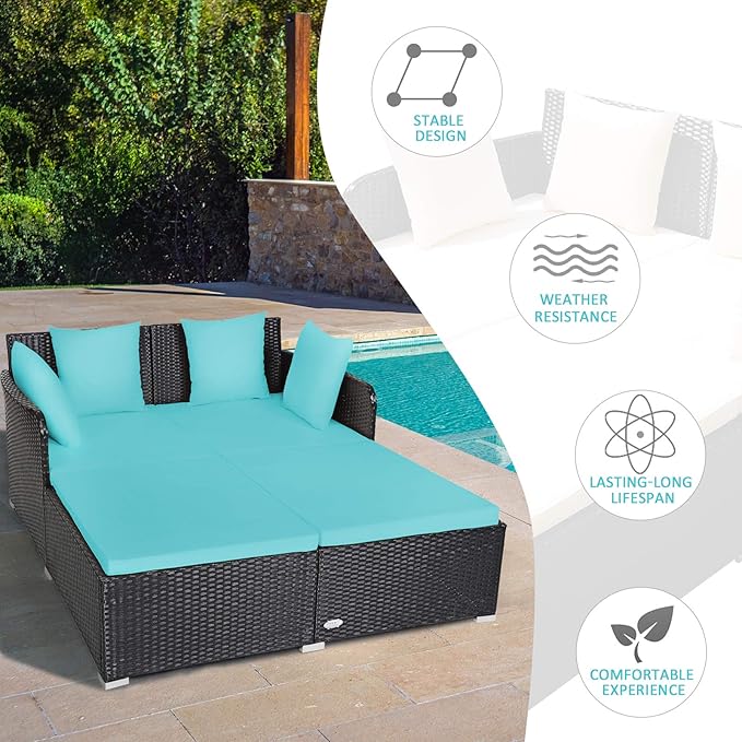 Tangkula Outdoor Rattan Daybed, Sunbed Wicker Furniture w/Spacious Seat - Image 8