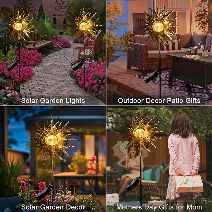 HOMEIMPRO Large Sun Solar Garden Decor Lights Outdoor Garden Gifts Mom Dad - Image 3