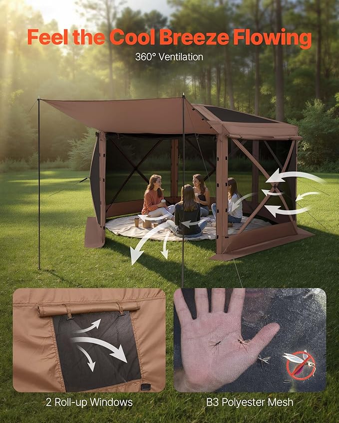 VEVOR Pop up Gazebo Screen Tent, 12 x 12 ft Large 6-Sided Camping Canopy Tent - Image 6
