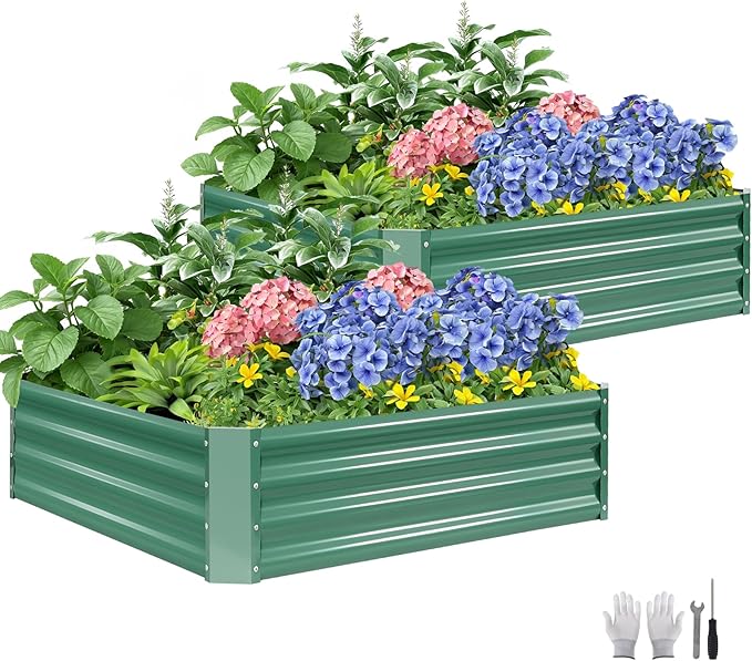 ZORMY 2 Pcs 4x4x1ft Galvanized Raised Garden Bed Outdoor, Metal Planter Boxes by ZORMY