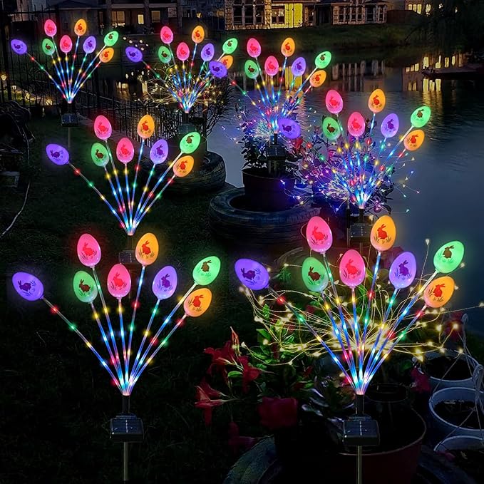 Lmtocs Solar Easter Decorations Outdoor Stake Lights, 2 Packs 16LED Solar Egg - Image 4